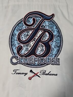 Tommy Bahama 2XL Embroidered Ivory Golf Shirt Lt.Blue & Navy Clubhouse Crest